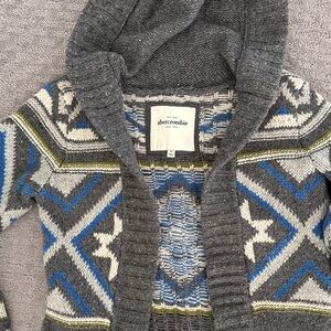 Abercrombie & Fitch Gray Hooded Fair Isle Cardigan with Blue Accents